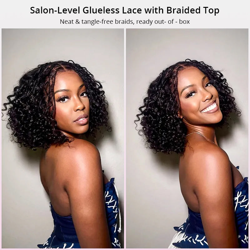 Zlike Boho Braids Water Wave Glueless Closure Lace with Braided Top Human Hair Wigs Pre-Cut Lace