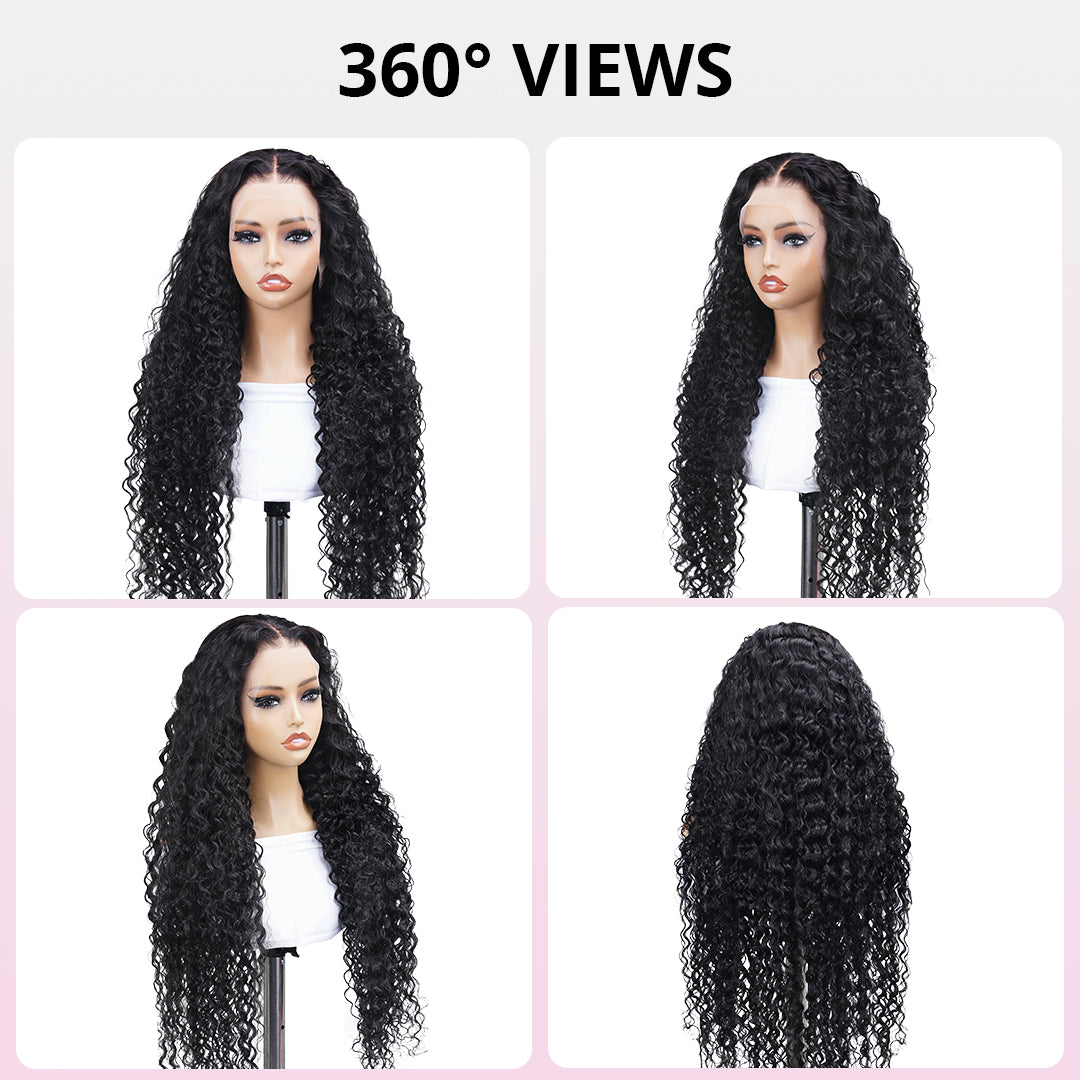 30"=$198 Water Wave Wig 100% Human Hair Transparent Lace Front Wigs Natural Hairline