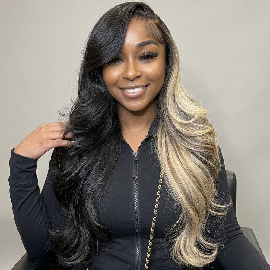 Zlike Skunk Stripe Money Piece Blonde Highlights Peacock Curls Pre-Styled Glueless Heavy Layers Cut Human Hair