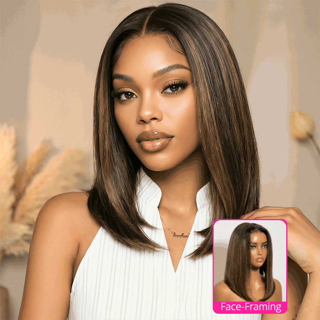 Styled Wig | 7x5 Balayage Highlight Straight Bob Wig Pre-Bleached C Part Natural Looking Glueless Wigs