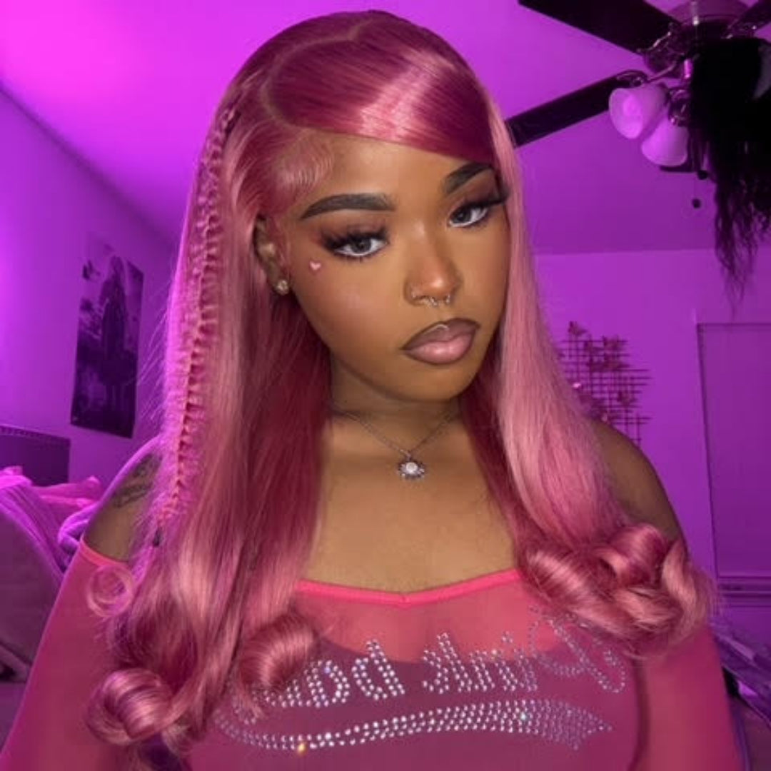 Zlike Hair 13x4 Fairy Pink Color Hair Transparent Lace Front Human Hair Wigs