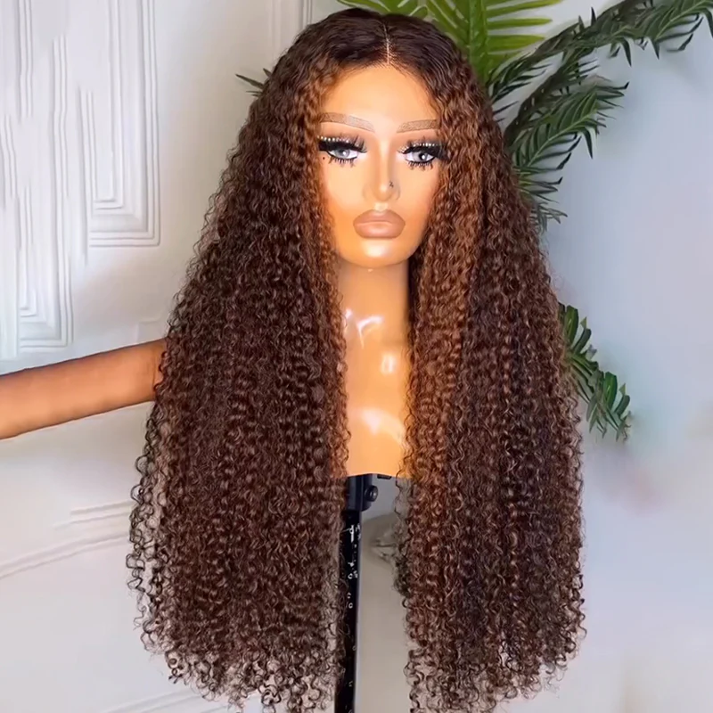 Honey Brown Highlights Kinky Curly Lace Front Wigs 100% Human Hair Pre Plucked Wigs For Women