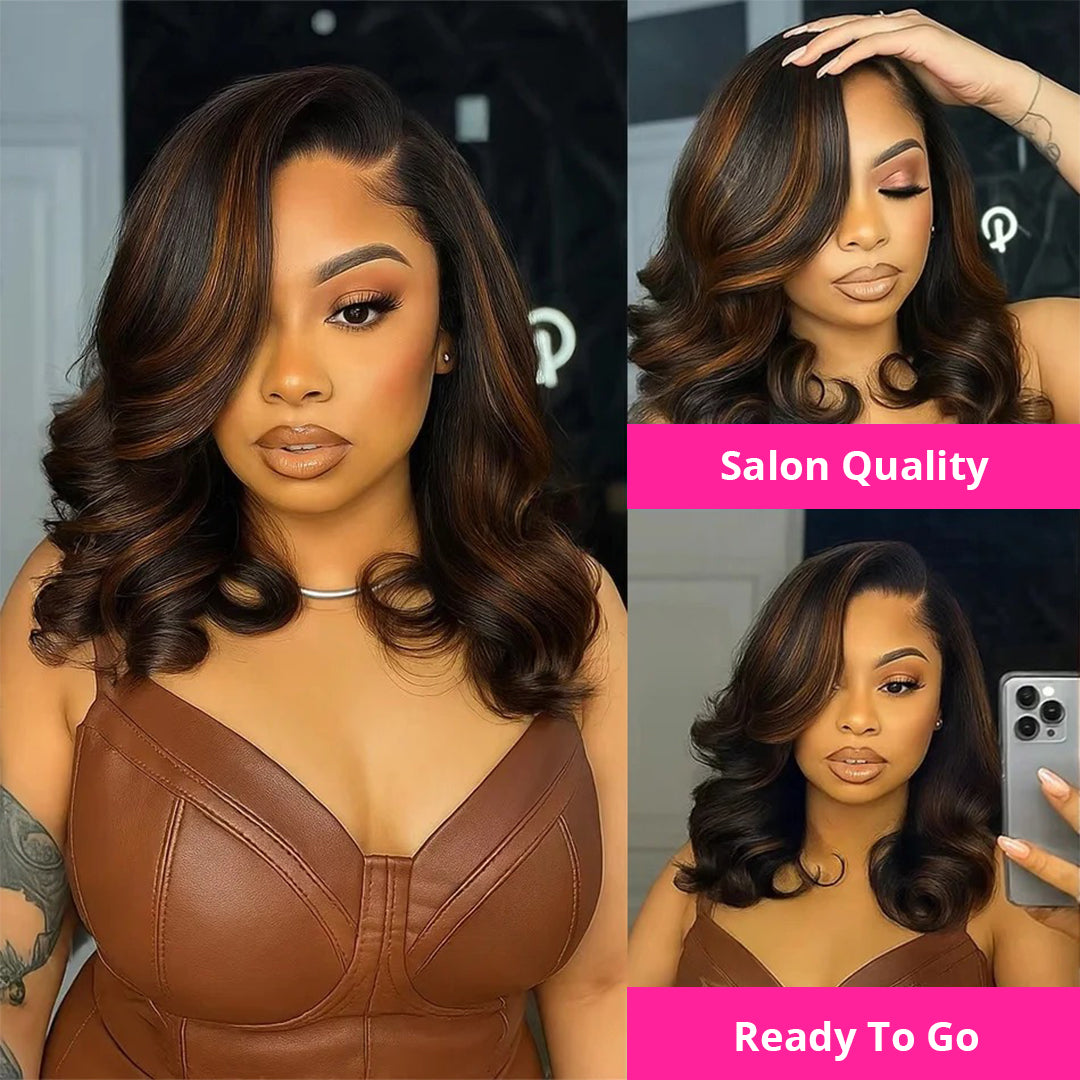 Layered Wavy Bob Haircut with Soft Body Wave and Face Framing Volume
