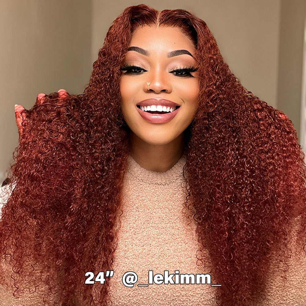 Reddish Brown #33 Kinky Curly Human Hair Lace Front Wigs For Women