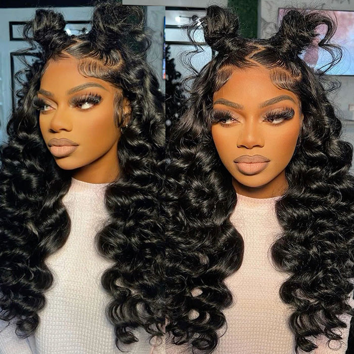 Loose Deep Wave Pre Plucked Lace Front Human Wigs Realistic Invisible Lace Wig