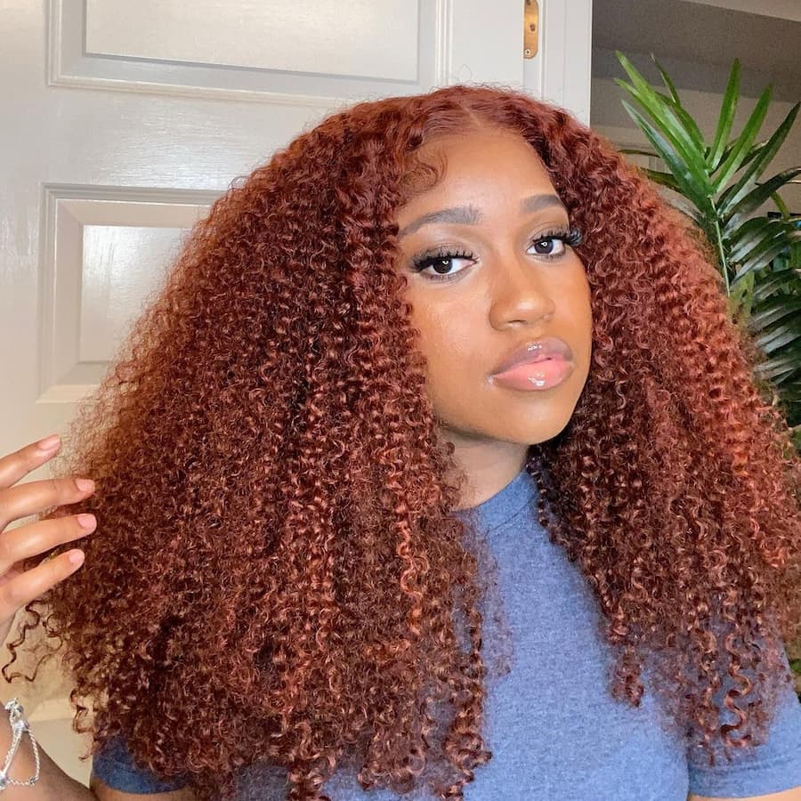 [BOGO] #33 Reddish Brown Kinky Curly Transparent Lace Human Hair Wigs With Baby Hair