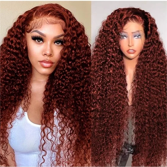 Reddish Brown 4x4 Water Wave Glueless Lace Closure Human Hair Wigs