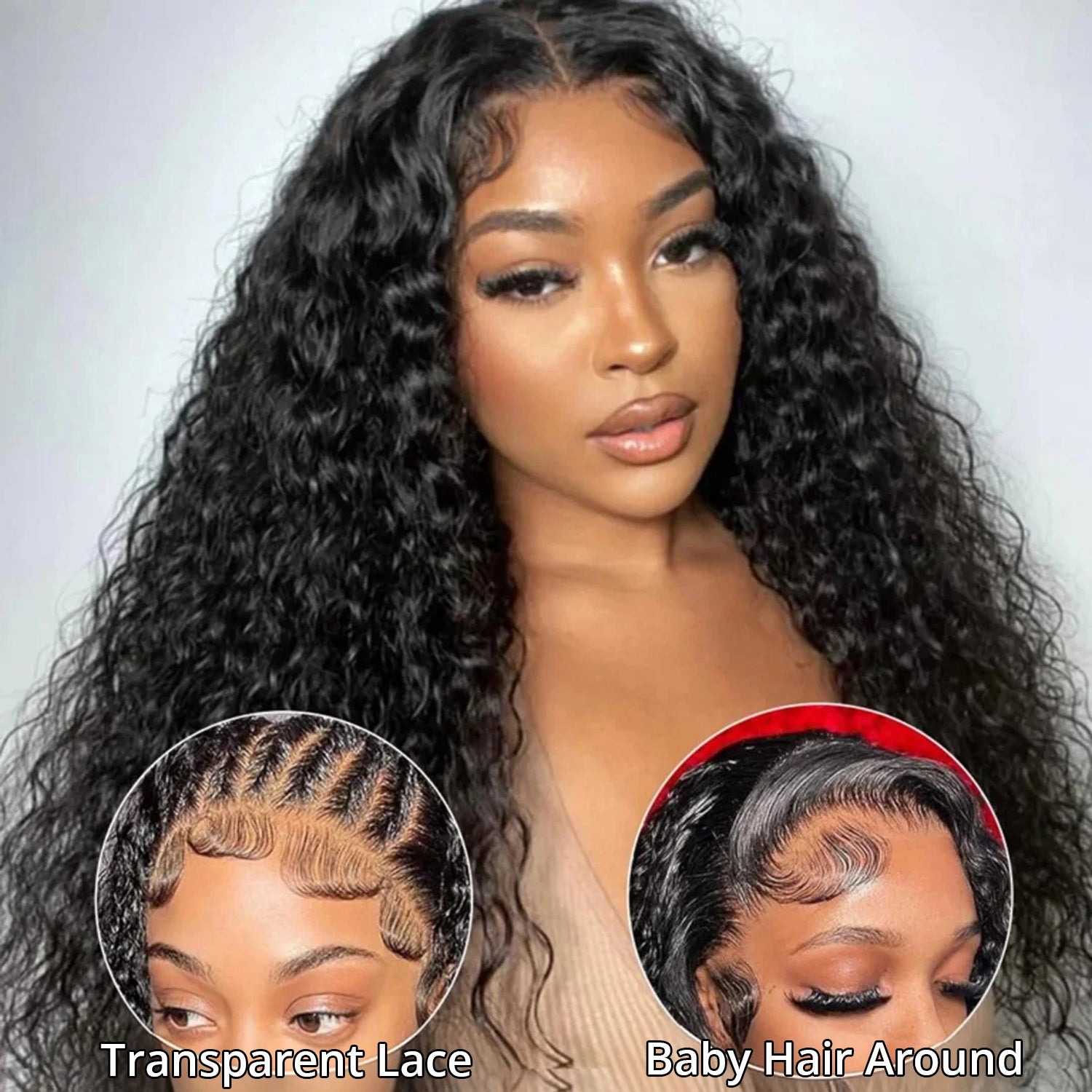 Back view of natural black water wave human hair wig with full volume