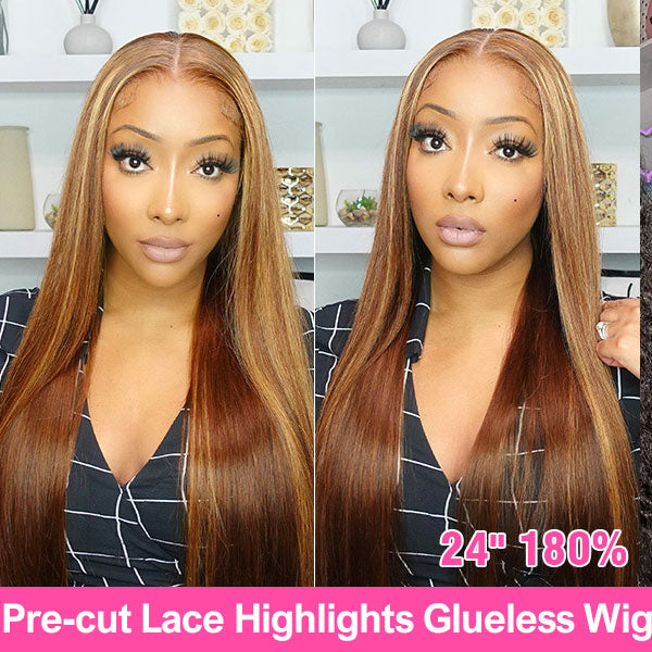 ombre Blonde highlights 5x5 lace closure wear go straight glueless wigs pre cut lace wig