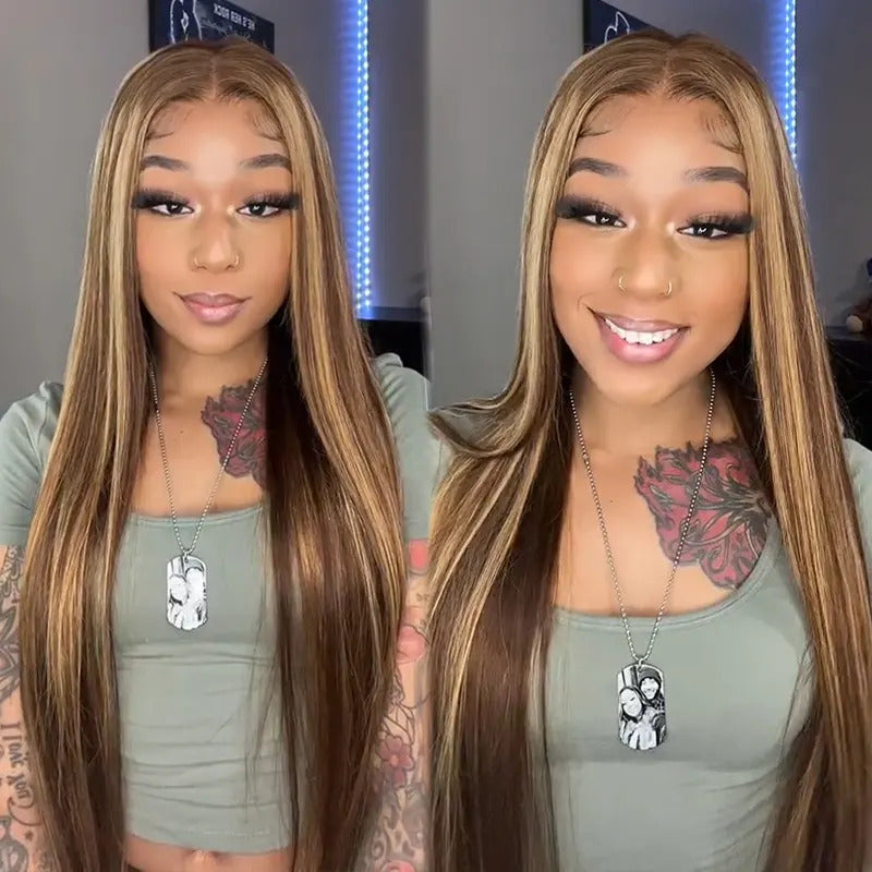 ombre Blonde highlights 5x5 lace closure wear go straight glueless wigs pre cut lace wig