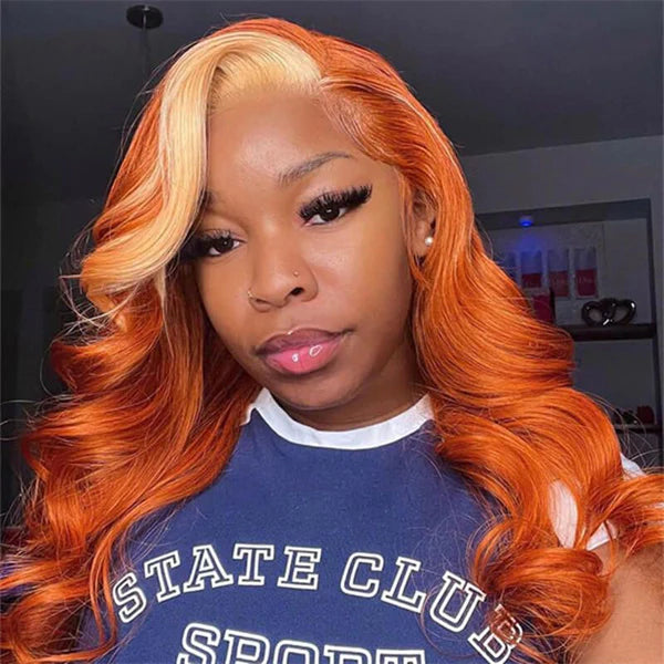 Ginger 613 Blonde Skunk Stripe Body Wave 13x4 Lace Front Wig For Women-Zlike