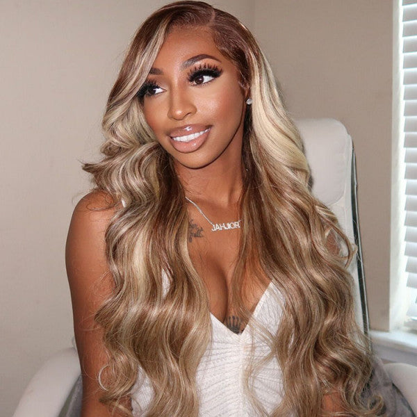 P4/613 Blonde Highlight Lace Front Wig 180% Density Human Hair Wigs