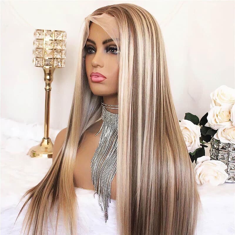 [Aicrelery] P4/613 Blonde Highlight Lace Front Wig 180% Density Human Hair Wigs