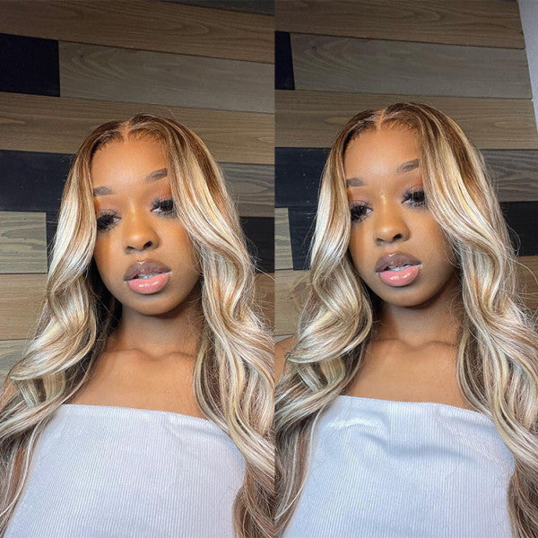 [Aicrelery] P4/613 Blonde Highlight Lace Front Wig 180% Density Human Hair Wigs