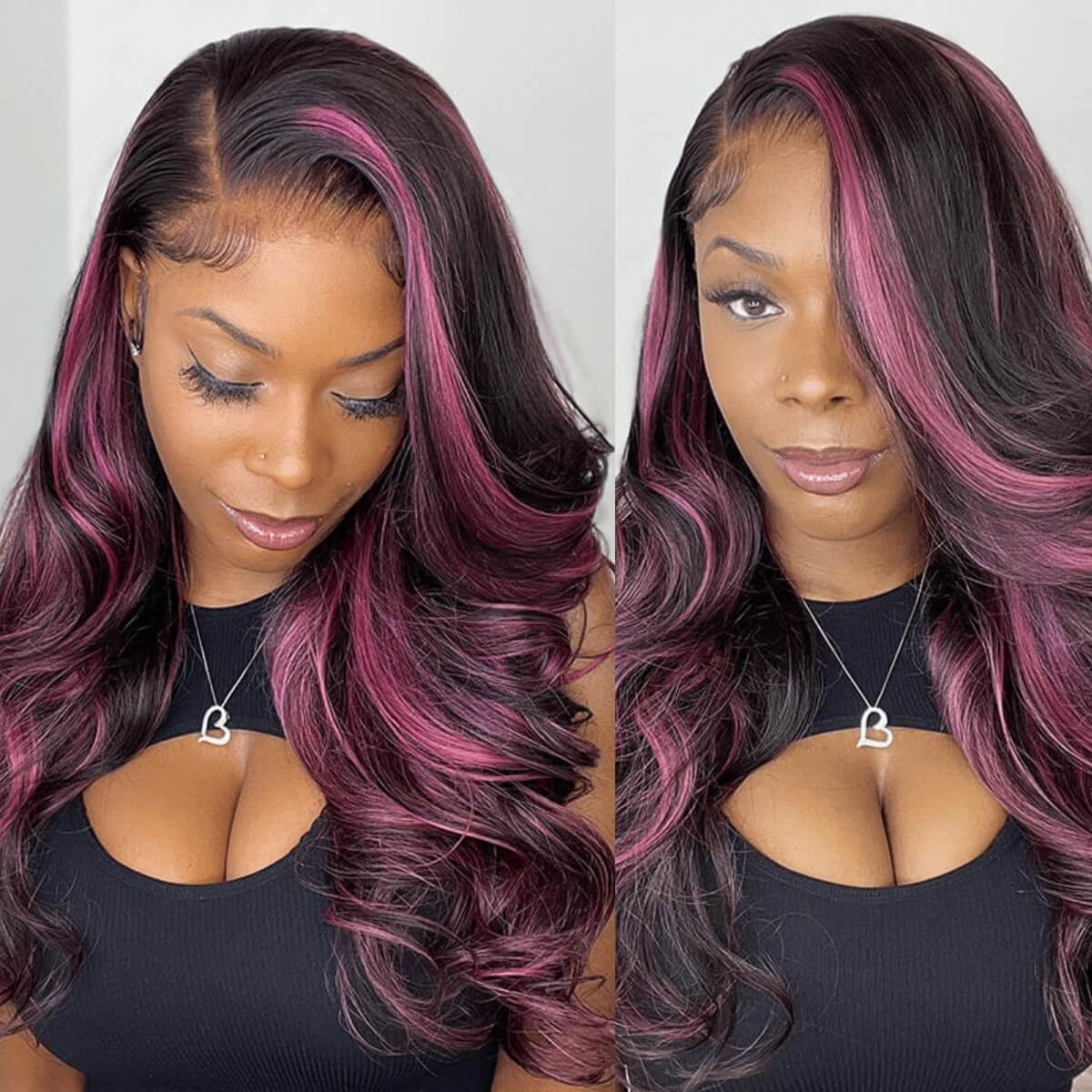 Pink Highlight Mix Colored Lace Front Closure 100% Virgin Human Wigs