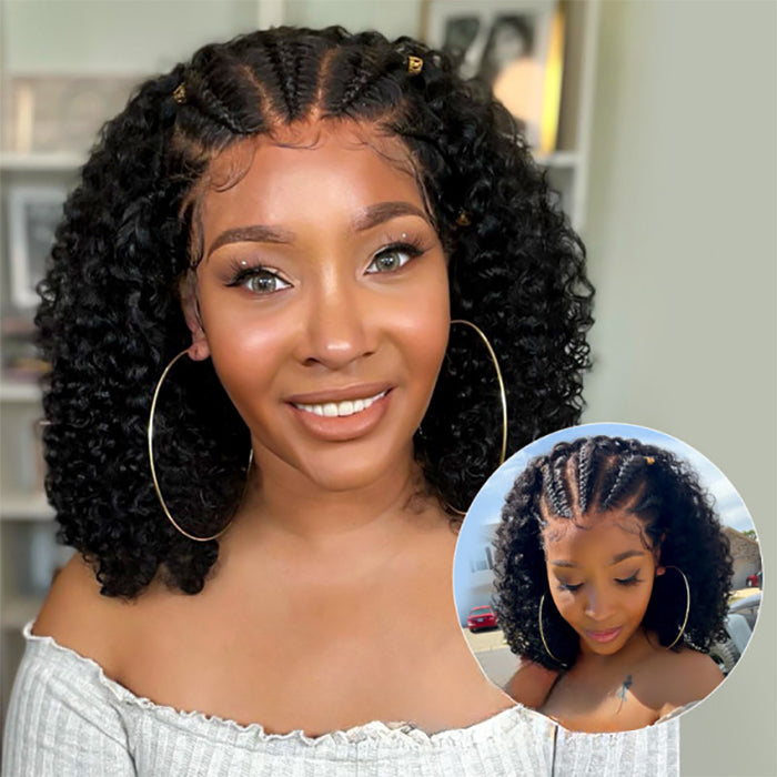 Zlike Pre-Braided Human Hair Wig Jerry Curly Pre Bleached Knots Lace Front Wigs