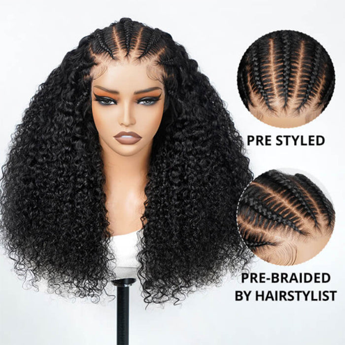 Zlike Pre-Braided Human Hair Wig Jerry Curly Pre Bleached Knots Lace Front Wigs