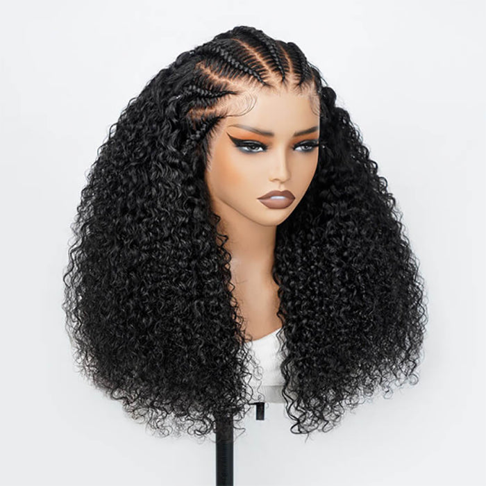 Zlike Pre-Braided Human Hair Wig Jerry Curly Pre Bleached Knots Lace Front Wigs