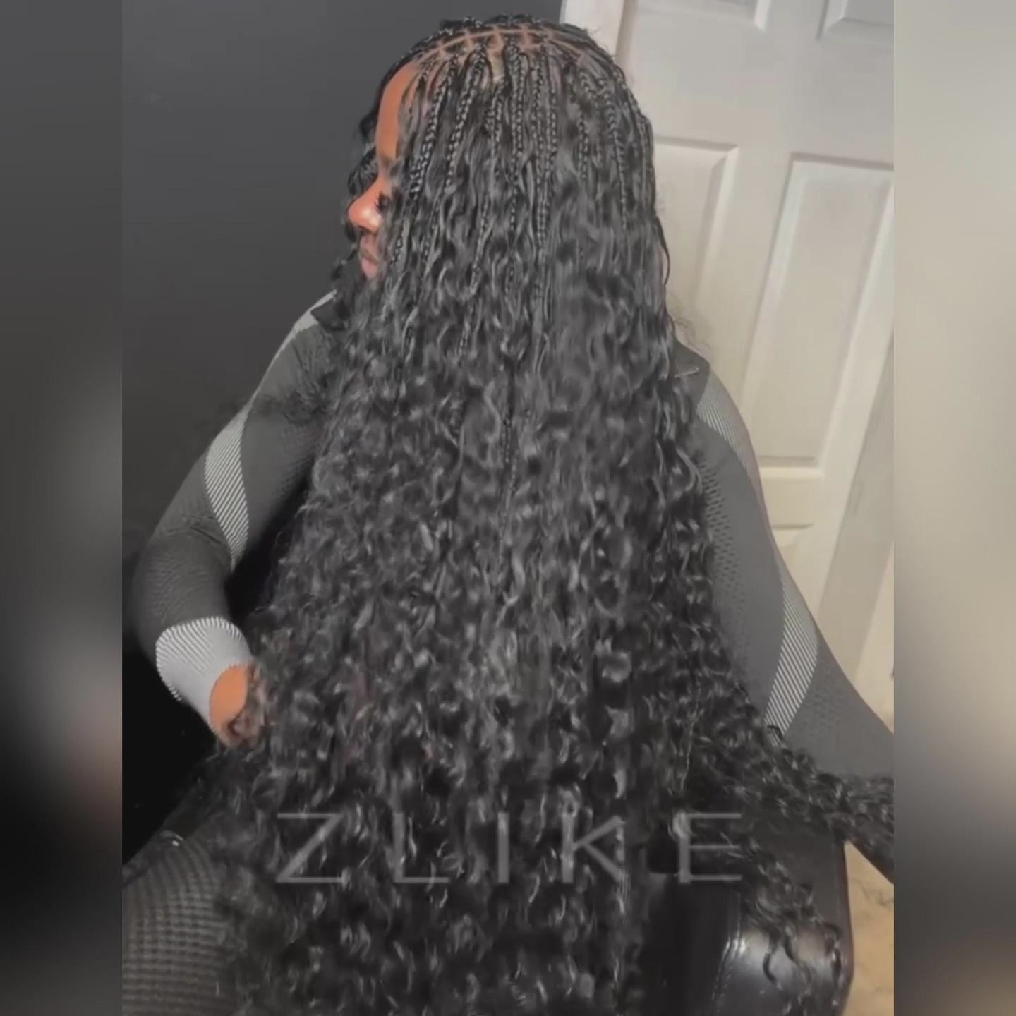 Zlike Boho Braids Water Wave Glueless Closure Lace with Braided Top Human Hair Wigs Pre-Cut Lace