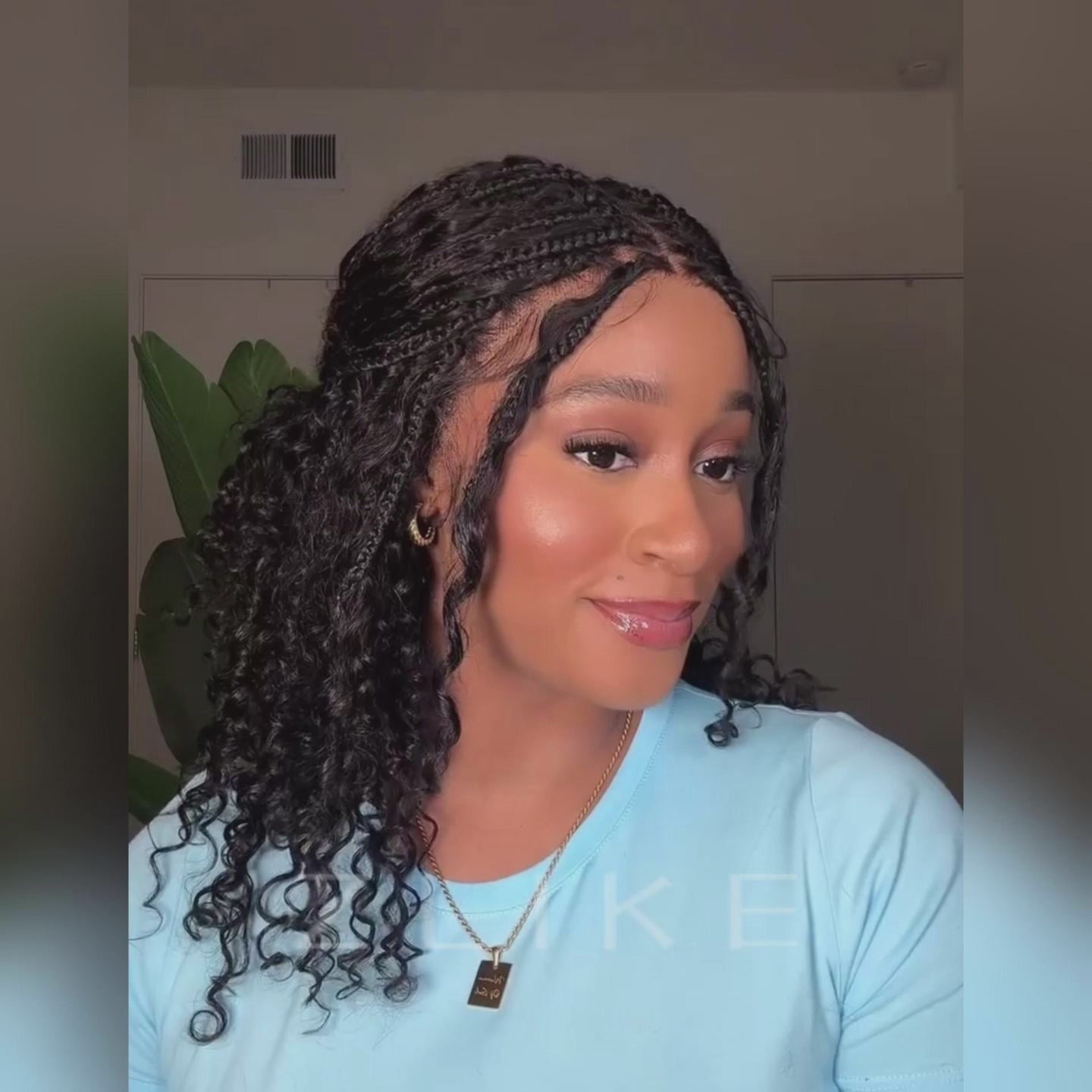 Zlike Boho Braids Water Wave Glueless Closure Lace with Braided Top Human Hair Wigs Pre-Cut Lace