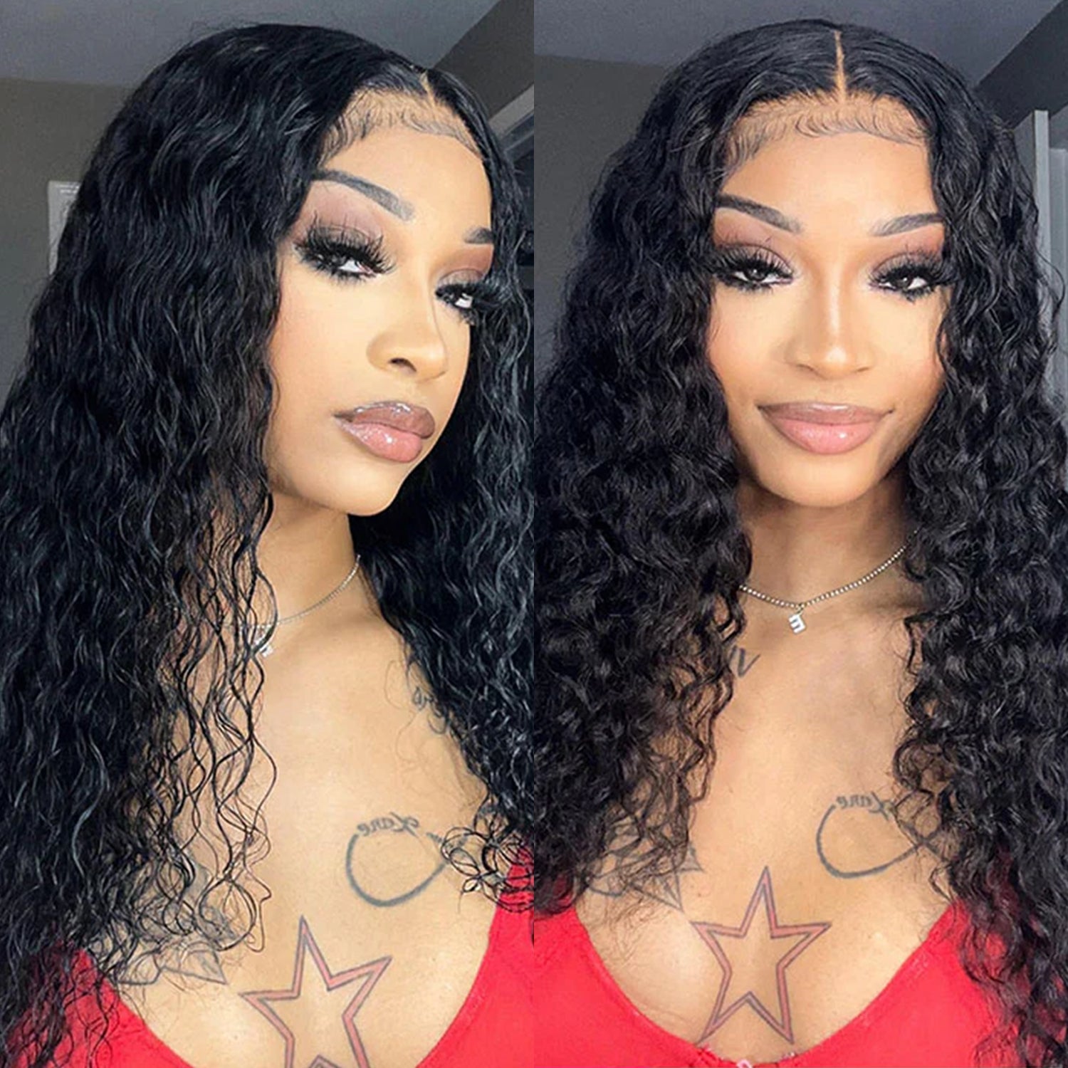 30"=$198 Water Wave Wig 100% Human Hair Transparent Lace Front Wigs Natural Hairline