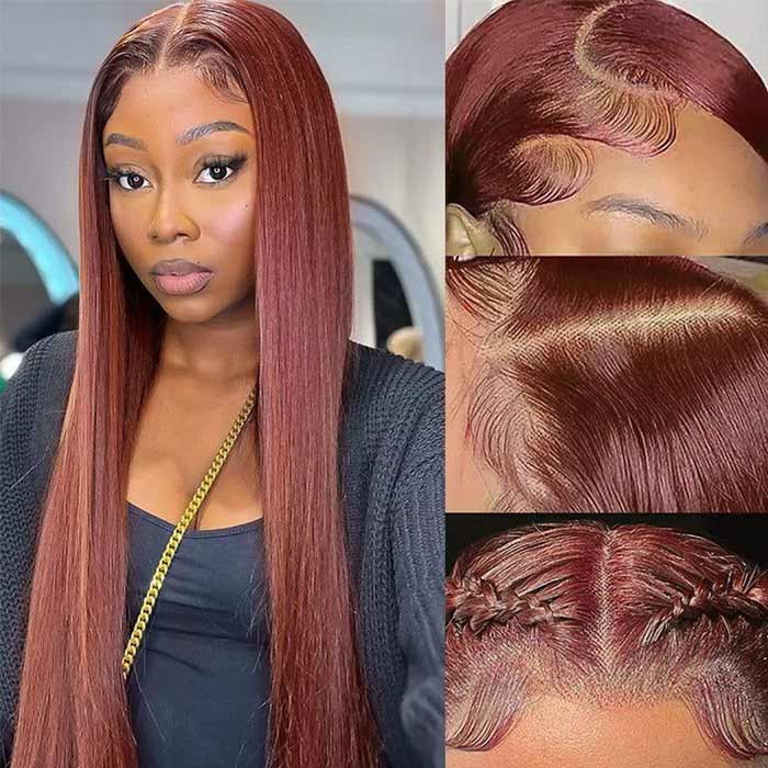 Reddish Brown #33 Silky Straight 13x4 Lace Frontal Human Hair Wigs For Women-Zlike