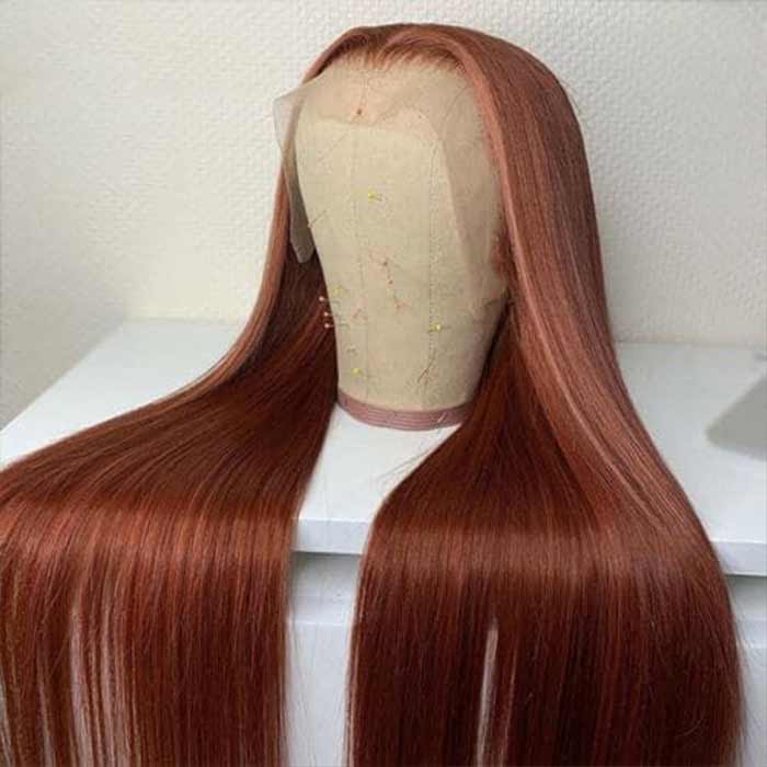 Reddish Brown #33 Silky Straight 13x4 Lace Frontal Human Hair Wigs For Women-Zlike