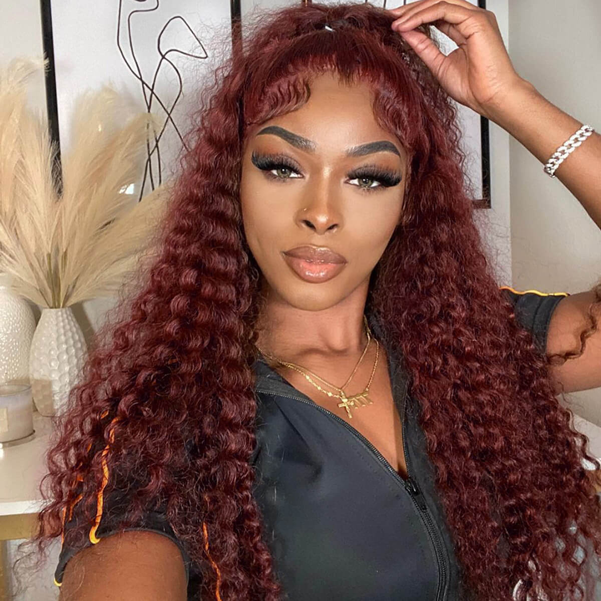 4x4/13x4 Reddish Brown #33 Deep Wave Lace Frontal Human Hair Wigs For Women-Zlike