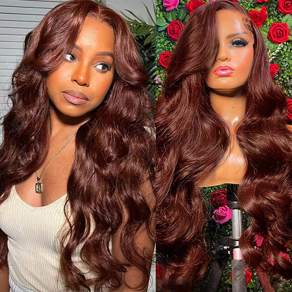 #33 Reddish Brown Auburn Color Body Wave 13x4 Lace Front Human Hair Wigs