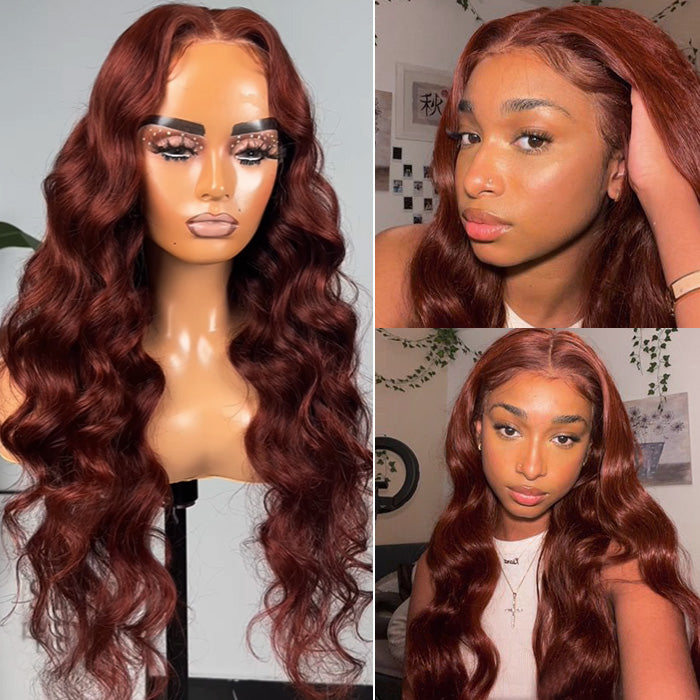 #33 Reddish Brown Auburn Color Body Wave 13x4 Lace Front Human Hair Wigs