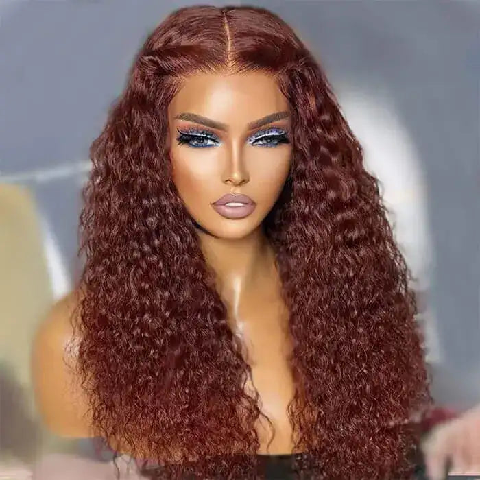 Brown Brunette Auburn Copper Color Water Wave Lace Front 100% Human Hair Wigs