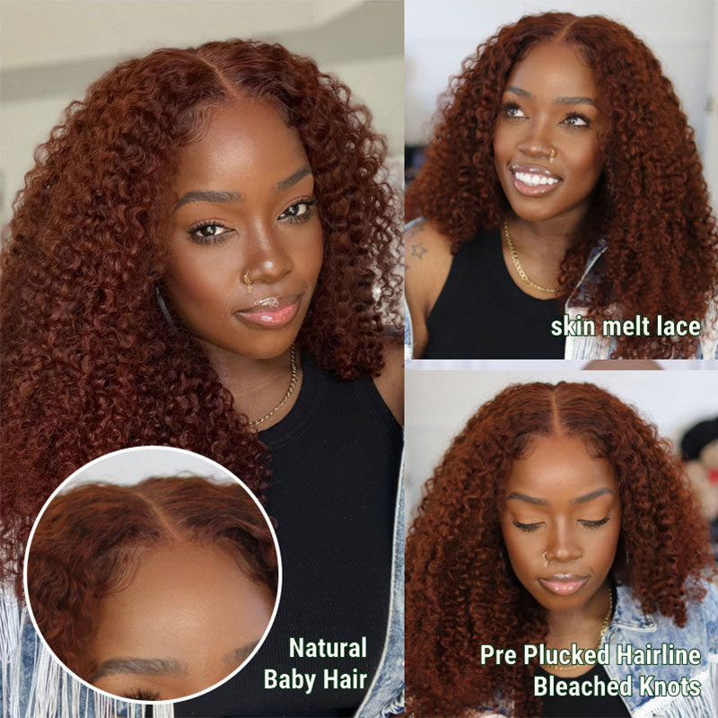 Reddish Brown #33 Curly Lace Front Human Hair Wigs For Women High Density