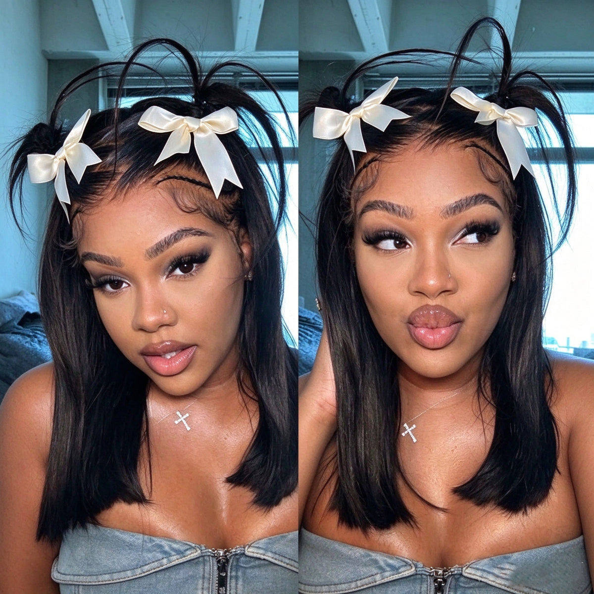 Zlike Short Bob Straight Wigs 13x4 Pre-Cut Lace Front Pre-Styled Ready to Go Human Hair Wigs with Drawstring