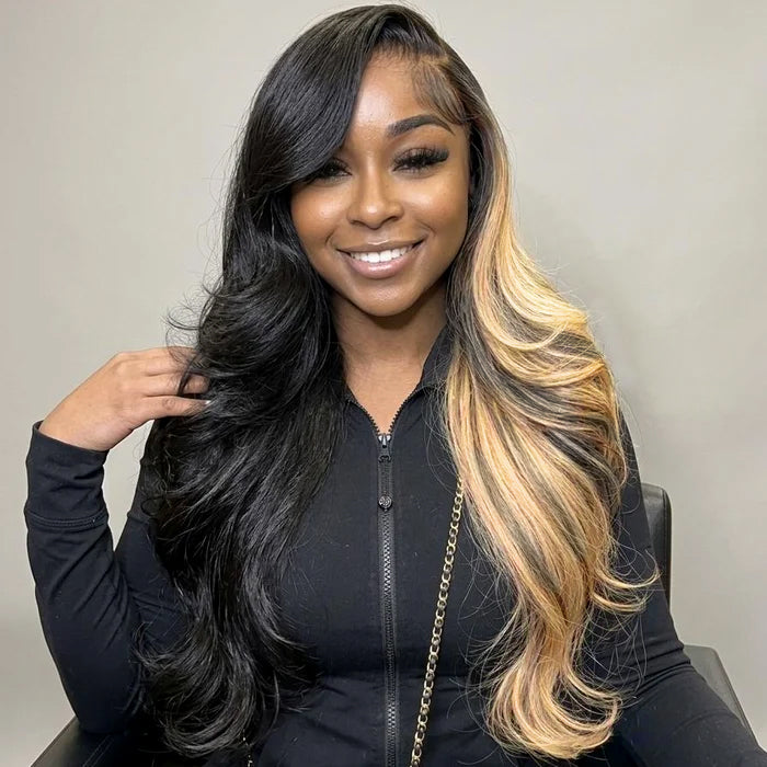 Zlike Skunk Stripe Money Piece Blonde Highlights Peacock Curls Pre-Styled Glueless Heavy Layers Cut Human Hair