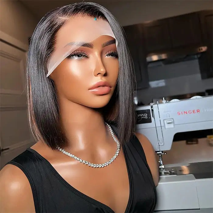 Short Bob Straight Wig Transparent Lace Front 100% Human Hair Bob Wigs With Baby Hair