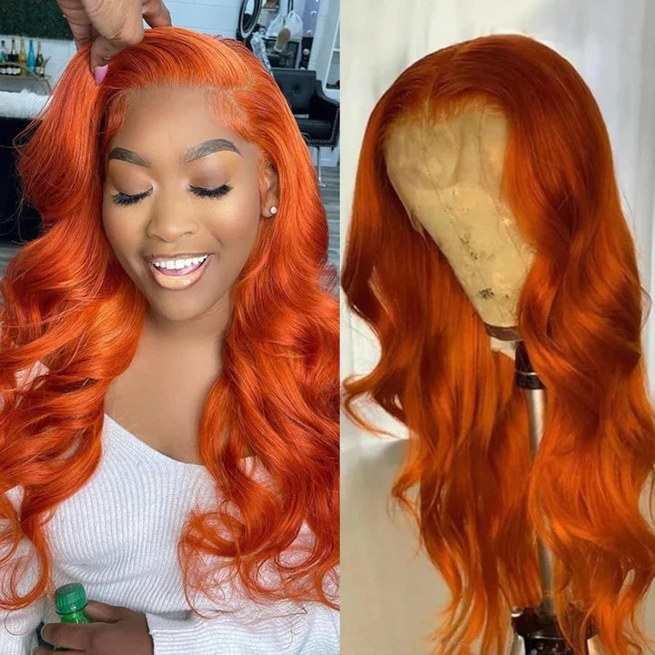 [Aicrelery] Ginger Orange Colored 13x4 Lace Front Body Wave Wig HD Lace Front Human Hair Wigs