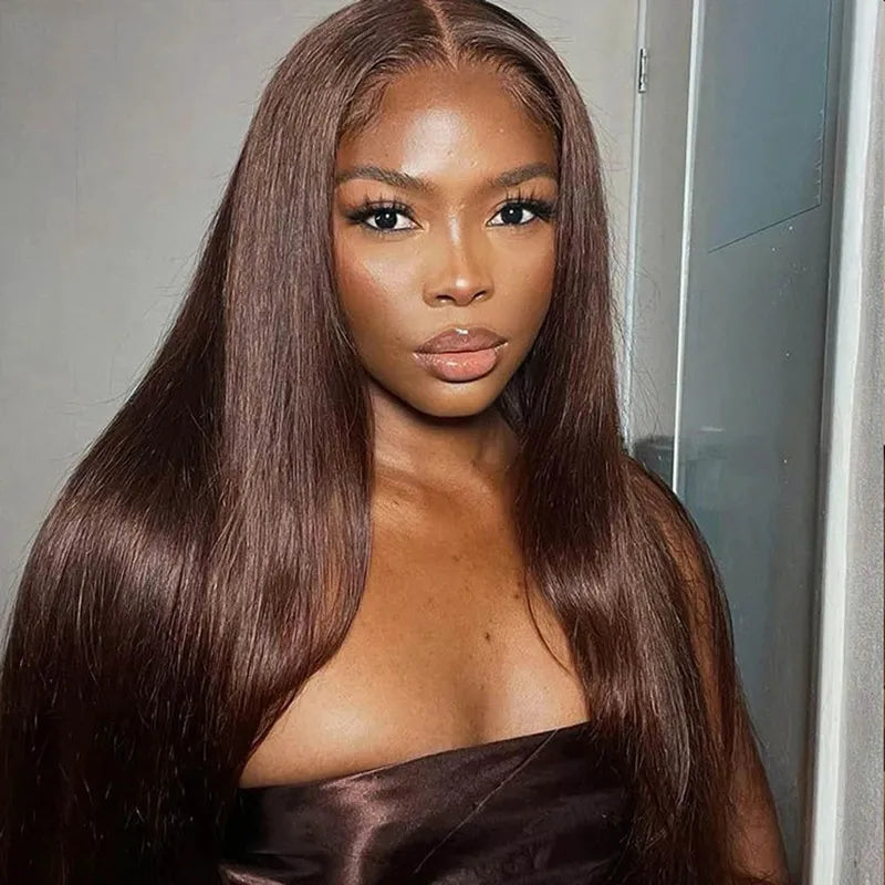 Chocolate Brown #4 Silky Straight Wig Lace Front Human Hair Wigs For Women-Zlike