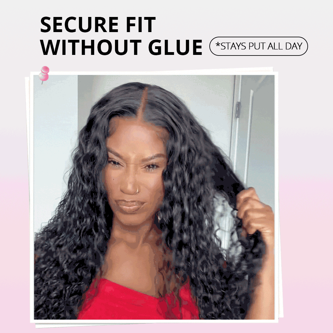 Straight to water wave wig side view with versatile styling