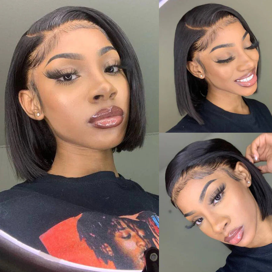 Pre Plucked Straight Transparent Lace Front Wig Short Bob Human Hair Wigs Natural Hairline