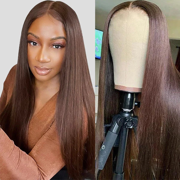 Silky Straight #4 Chocolate Brown Lace Front Human Hair Wigs For Women-Zlike