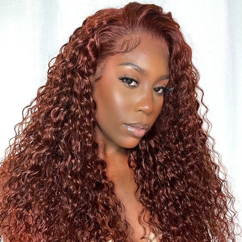 [BOGO] #33 Reddish Brown Water Wave Lace Front Human Hair Wigs With Baby Hair For Women