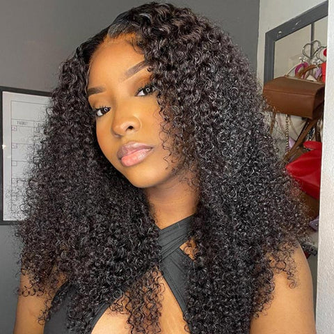 Kinky Curly Glueless Lace Wig Pre Cut Wear Go Human Hair Lace Closure Wigs With Baby Hair