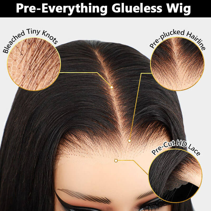 Straight 9x6 Glueless Human Hair Lace Closure Wigs Bleached Knots Pre-Plucked Natural Hairline