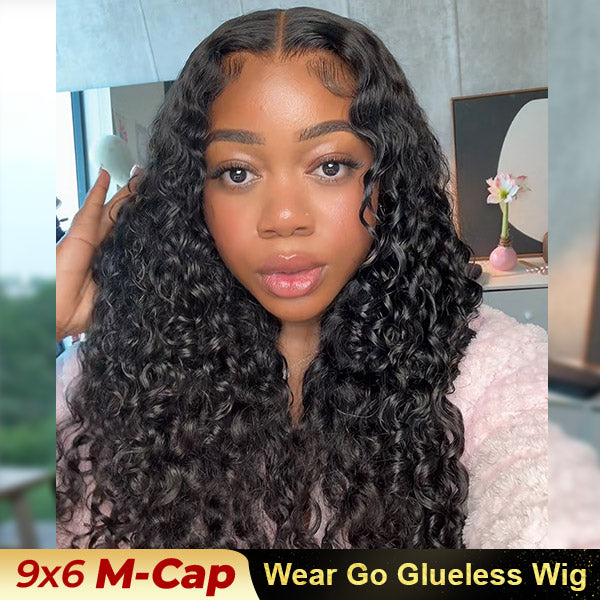 Water Wave 9x6 Glueless Lace Closure Wigs Bleached Knots Pre-Plucked Human Hair Wigs