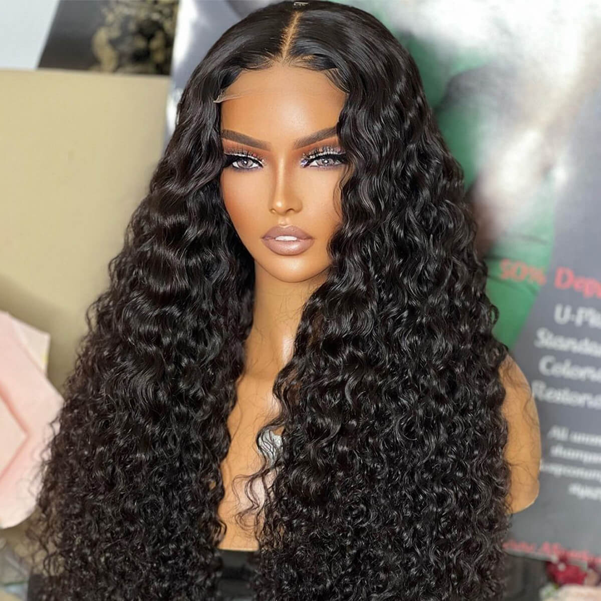 Water Wave HD Lace Closure Wig Brazilian Human Hair Lace Wigs 180% Density