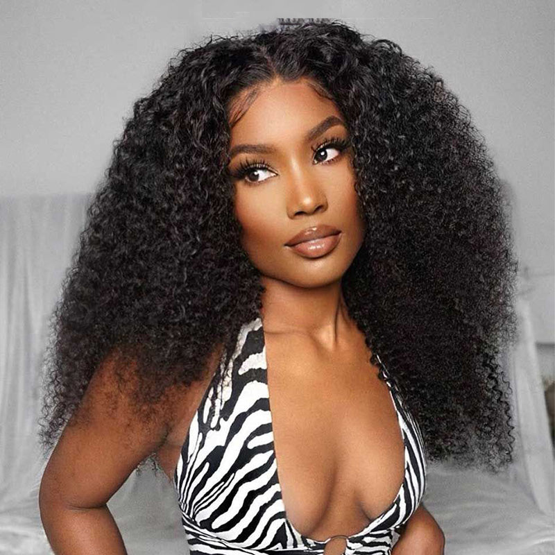 Put On and Go Glueless Kinky Curly Wigs Pre Plucked HD Lace Closure Wig