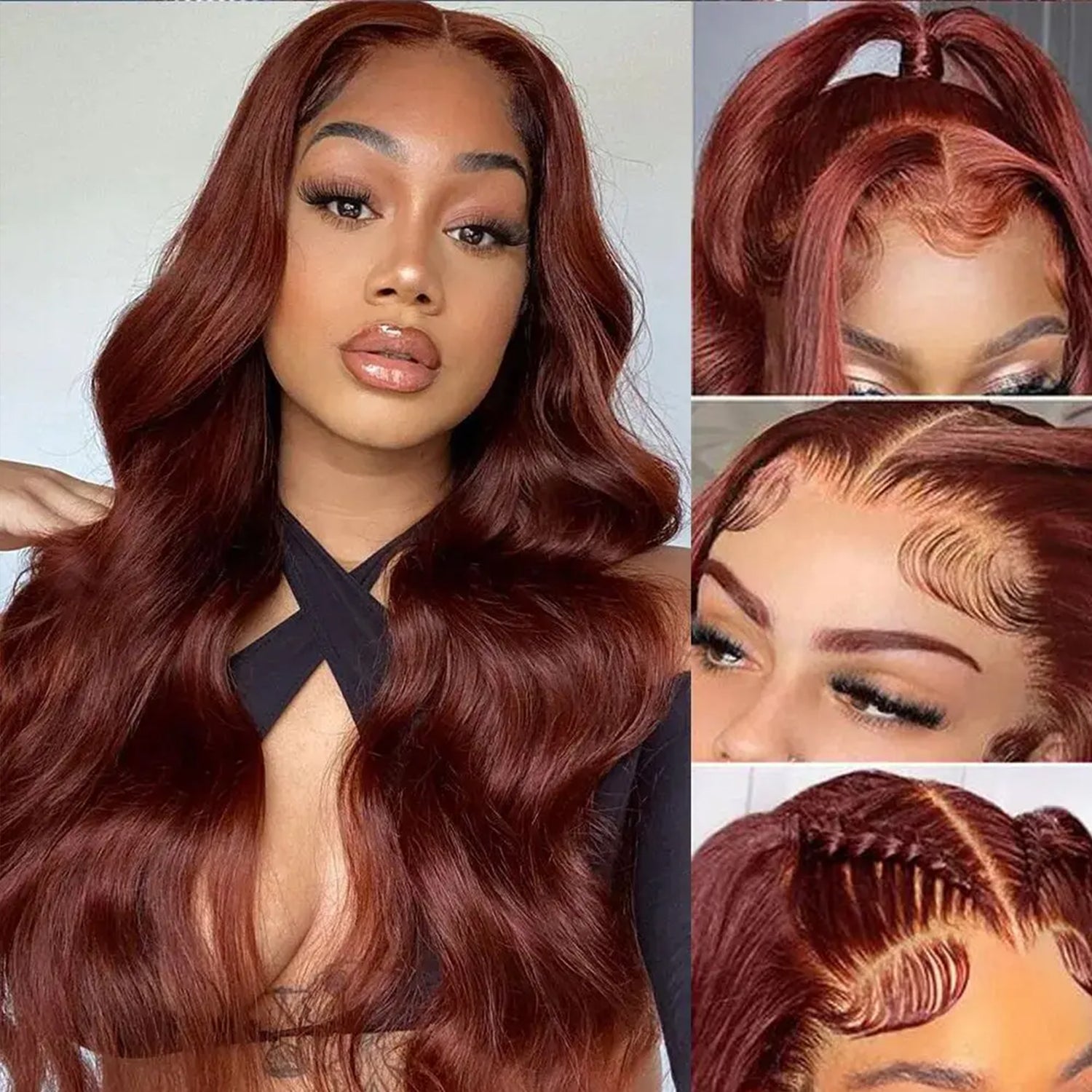 #33 Reddish Brown Auburn Color Body Wave 13x4 Lace Front Human Hair Wigs