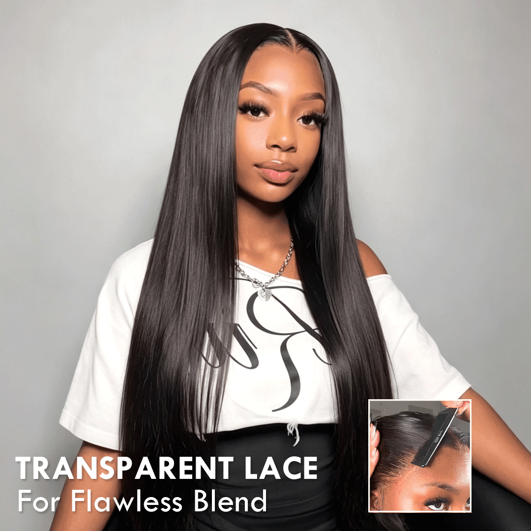 Zlike 300% Density Straight Human Hair Lace Front Wigs 13x6 Glueless Pre-Cut Lace Wig With Drawstring Natural Color