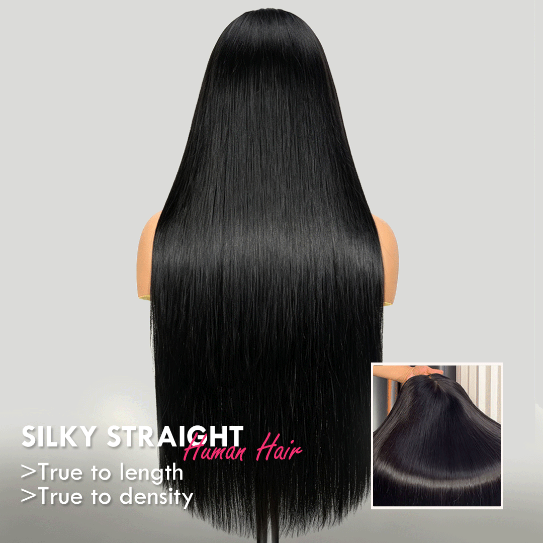 Zlike 300% Density Straight Human Hair Lace Front Wigs 13x6 Glueless Pre-Cut Lace Wig With Drawstring Natural Color