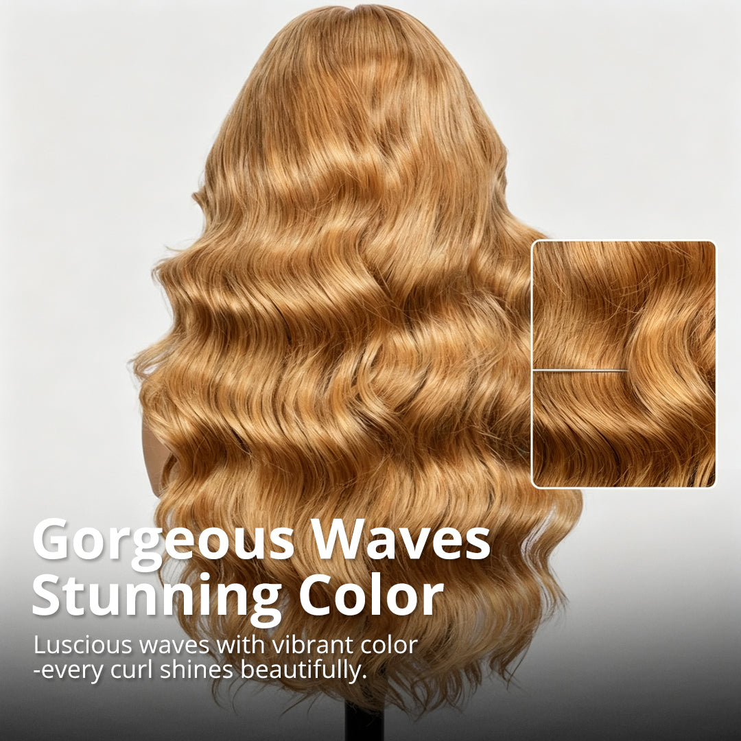 Zlike #27 Honey Blonde Color Invisible-Pull String 360 Lace Frontal Wigs Glueless HD Lace Wigs With Pre Plucked